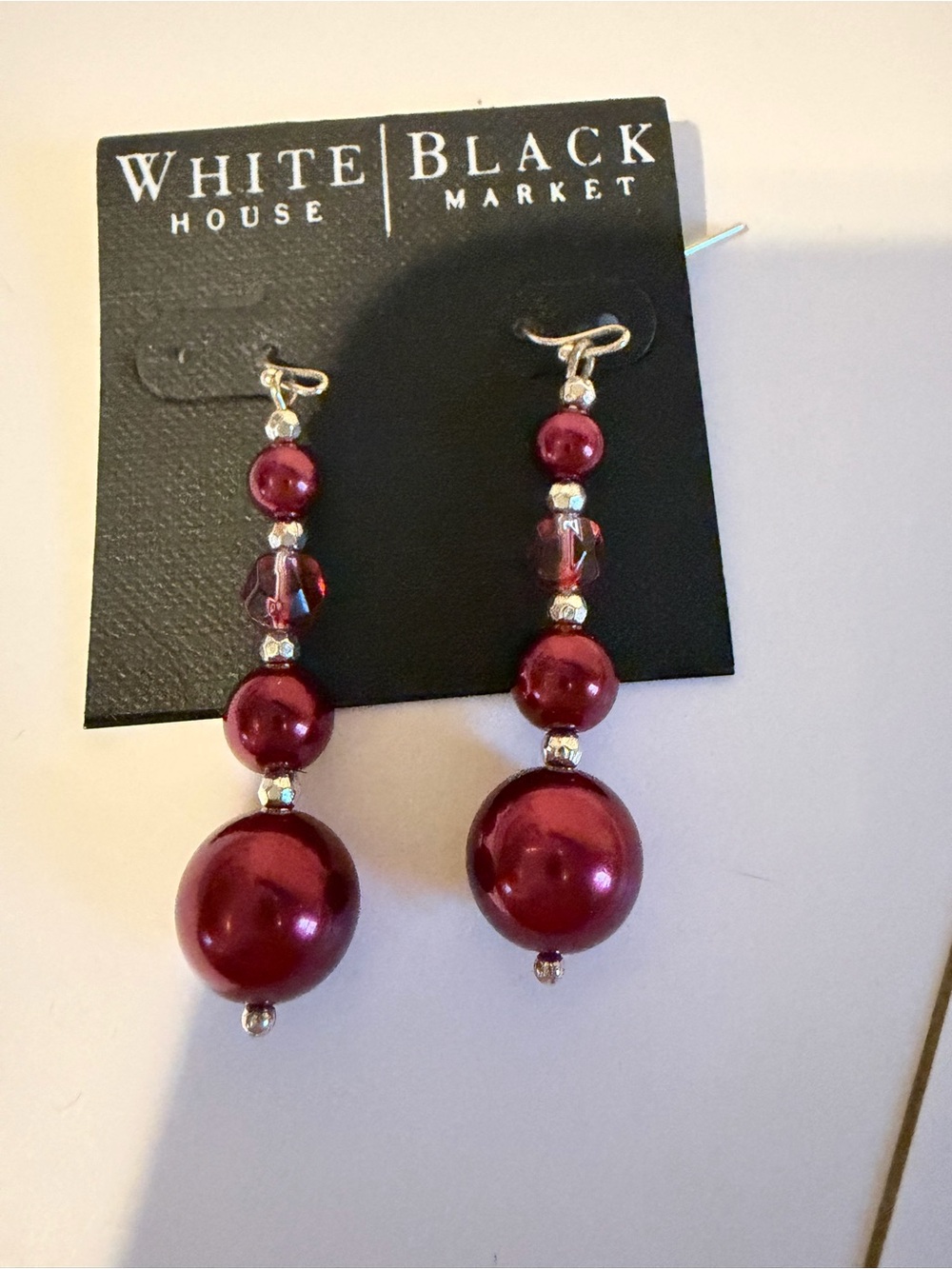 White House Black Market Burgundy Pearl Drop Earrings
